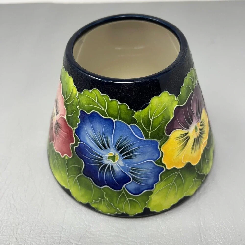 Vintage Blue Sky Flower Candle Lamp J‎ McCall 2004 Colorful Pansies Shade Plate